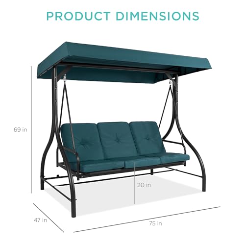 Best Choice Products 3-Seat Outdoor Large Converting Canopy Swing Glider, Patio Hammock Lounge Chair for Porch, Backyard w/Flatbed, Adjustable Shade
