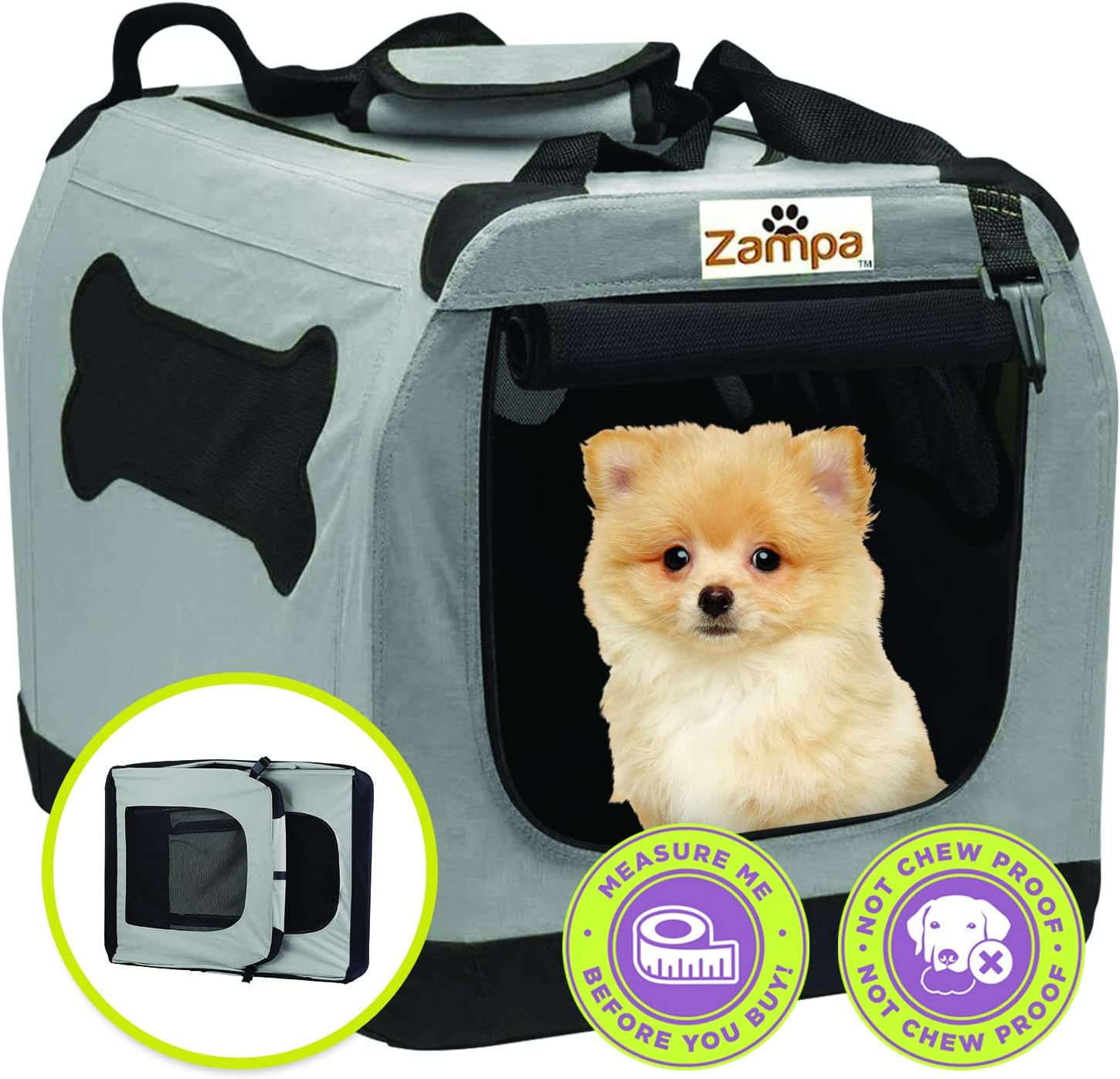Zampa Dog Crate for Small and Medium Dogs 32"x23"x23" | Portable Cat Carrier | Pet Travel Collapsible & Foldable | Puppy Crates for Car