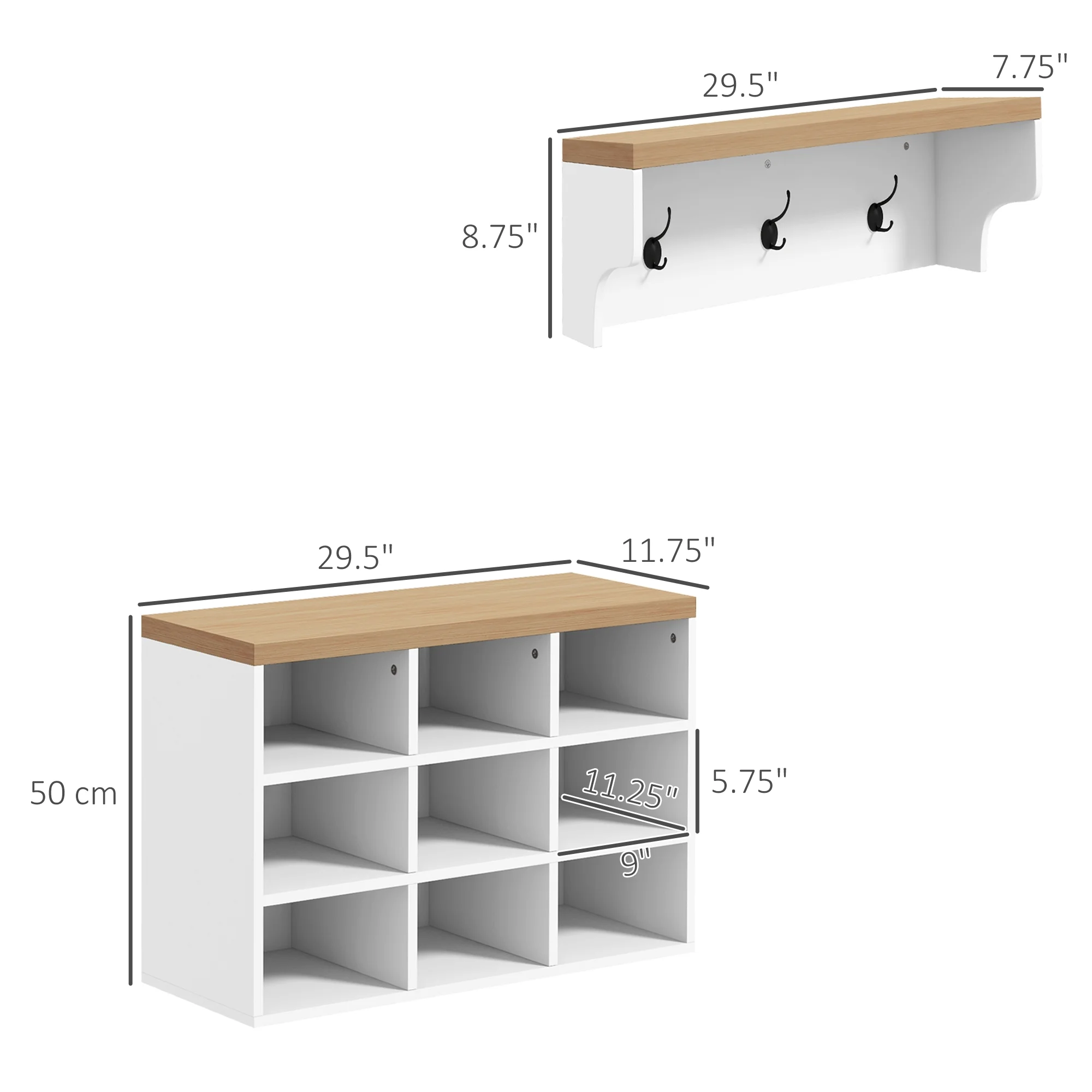 CoSoTower 2-In-1 Coat Rack Shoe Bench Set, 9 Pair Shoe Storage Cabinet Rack with Hall Tree, Modern Entryway, Hallway, Mudroom, Bedroom Organizer