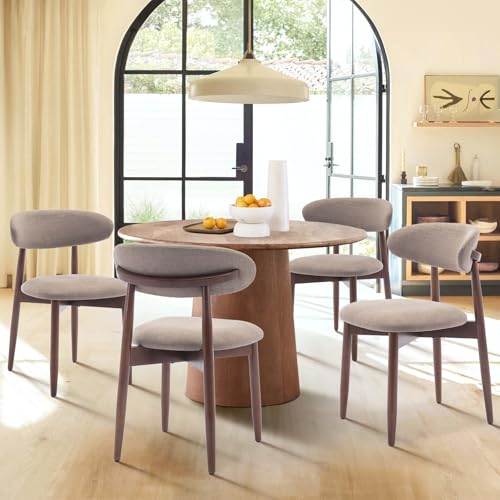 COLAMY Wooden Dining Chairs Set of 4, Modern Fabric Upholstered Dining Room Chair, Farmhouse Kitchen Chairs with Foot Pegs, Green