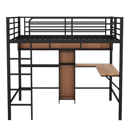Harper & Bright Designs Twin Size Metal Loft Bed with Desk, Ladder and Guardrails, for Kids Teens Adults – Silver