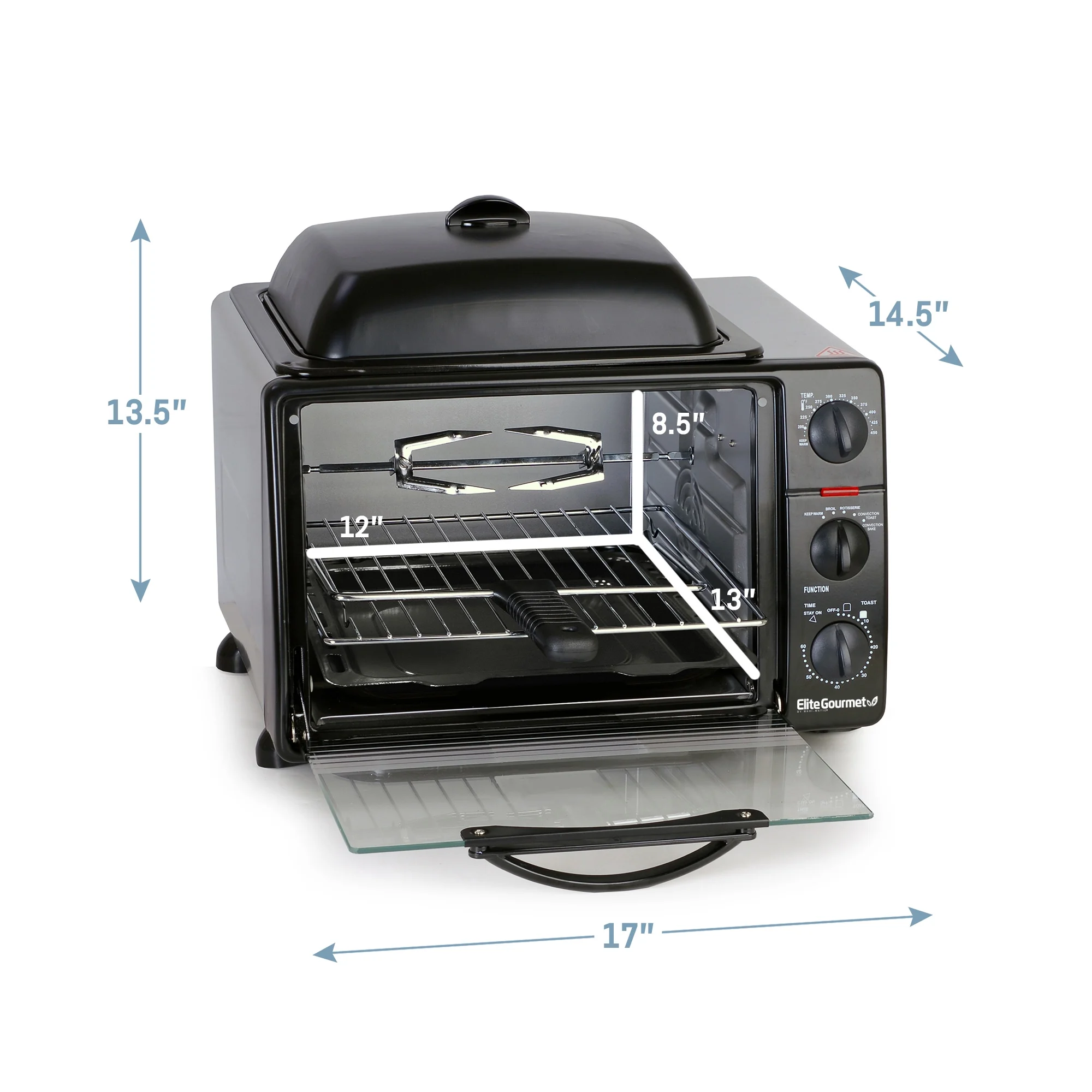 Elite Gourmet ERO-2008S New 6 Slice Toaster Oven Broiler with Rotisserie Grill and Griddle