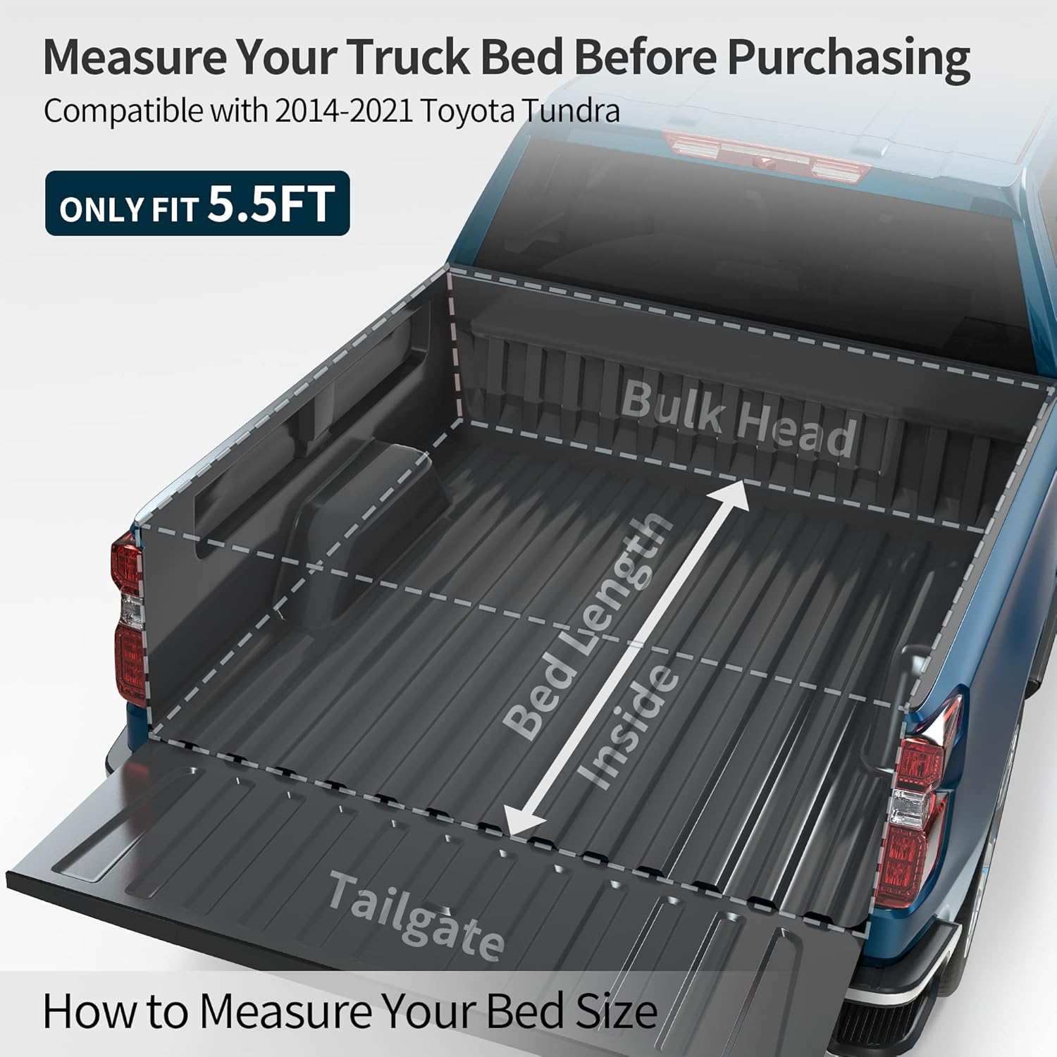 oEdRo Hard Tri-fold Truck Bed Tonneau Cover Compatible with 2014-2021 Toyota Tundra, Fleetside 5.5 ft Bed with Deck Rail System