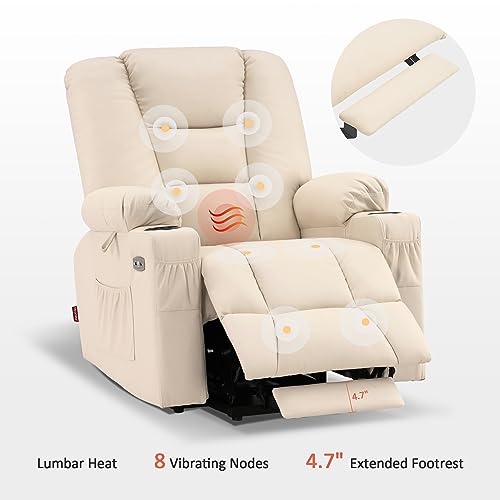 MCombo Small Power Lift Recliner Chair with Massage and Heat for Petite People, Cup Holders, USB Ports, Side Pockets, Faux Leather 7569 (Small