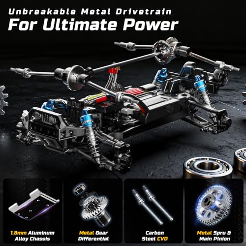 DEERC 8618 1/16 Fast Brushless RC Cars for Adults, Max 56mph, 2 3S Lipo Batteries Electric Off-Road Waterproof RC Truck