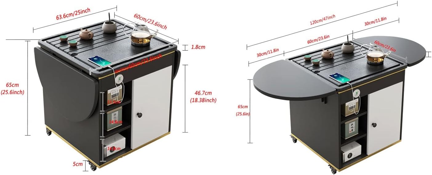 Coffee Table Smart Mobile Tea Table,Folding Dining Table Mobile Tea Cart with 3 USB Charging Ports,Hidden Compartment and Storage Shelf