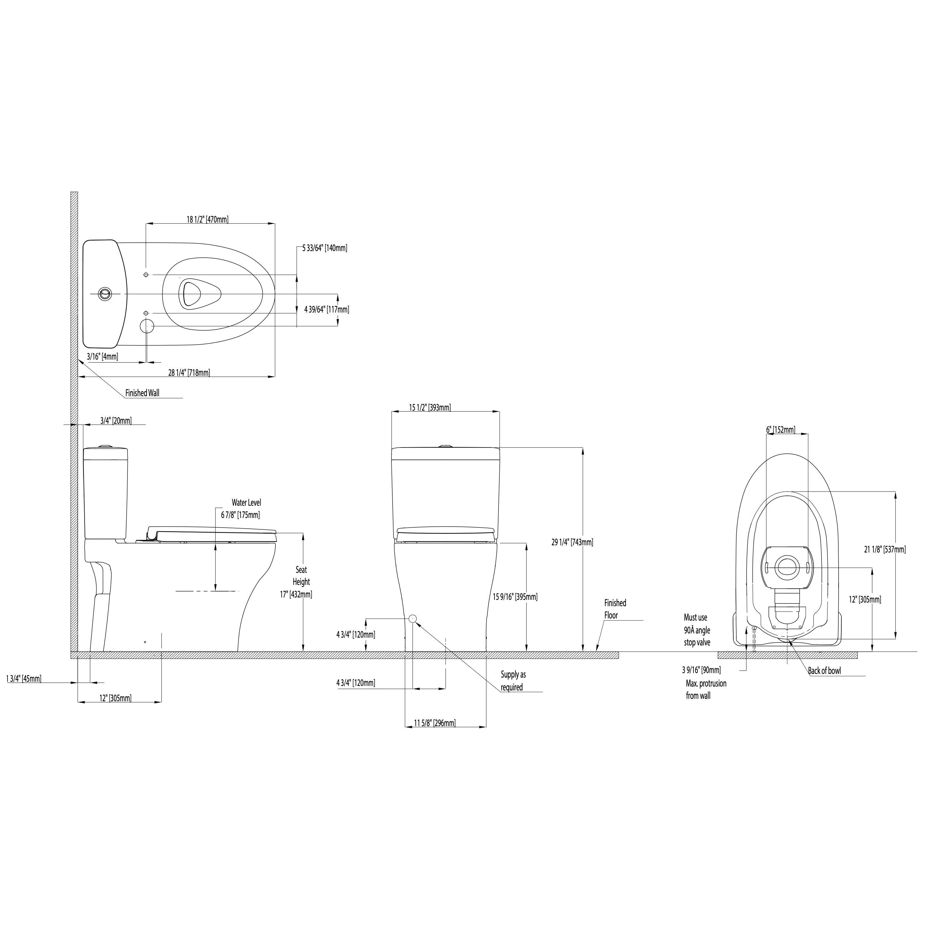 Toto Aquia IV Washlet+ Two-Piece Elongated Dual Flush 1.28 and 0.8 GPF Toilet with CeFiONtect, Cotton White (MS446124CEMG#01)