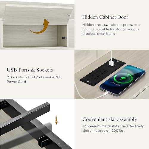 YITAHOME Queen Bed Frame with Bookcase Headboard and 4 Storage Drawers, RGB LED Bed Frame with Type-C & USB Charging Station Storage Headboard Bed