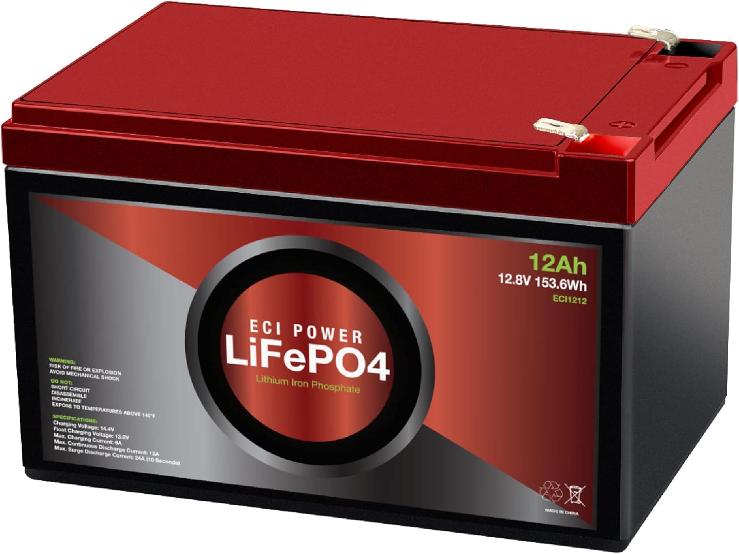 ECI Power 12V 20Ah Lithium LiFePO4 Deep Cycle Rechargeable Battery | 2000-5000 Life Cycles & 10-Year Lifetime | Built-in BMS | Perfect for RV, Solar