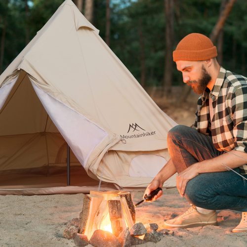 4-5 Person Mongolian Tent, Glamping Tent with Cool Ventilation Mosquito Net Doors & Windows