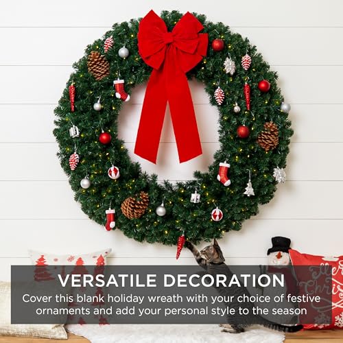 Best Choice Products 60in Large Artificial Pre-Lit Fir Christmas Wreath Holiday Accent Decoration w/ 300 LED Lights, 930 PVC Tips