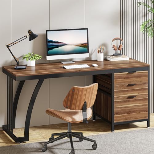 Tribesigns Computer Desk with 3 Drawers, 59-Inch PC Desk with Reversible Drawers