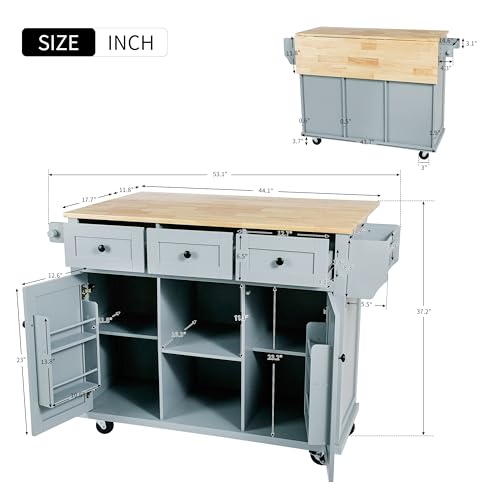 Rolling Kitchen Island with Drop Leaf & Power Outlet, Large Kitchen Islands Cart on Wheels