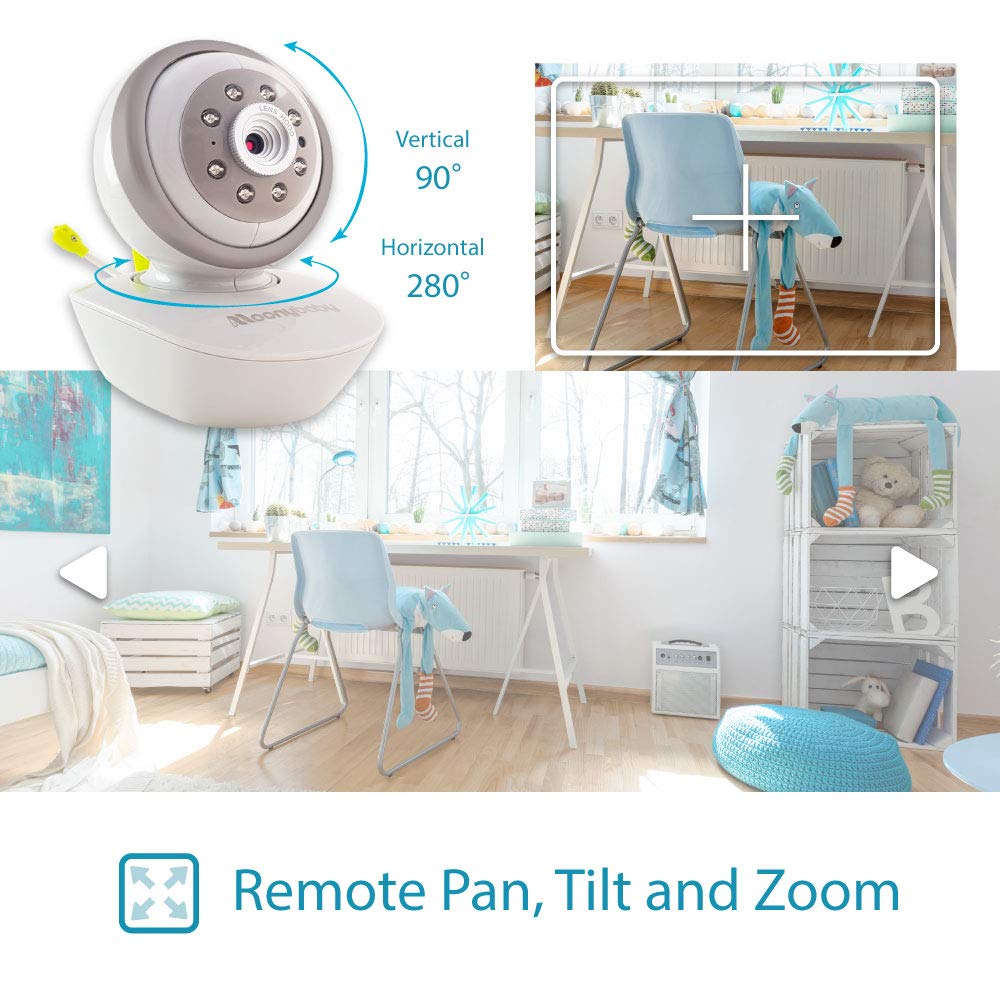 Moonybaby Split 55 Baby Monitor with 2 Cameras, Split Screen Video, No WiFi Pan Tilt Camera, Wide View Lens Included, 4.3 inches Large Monitor