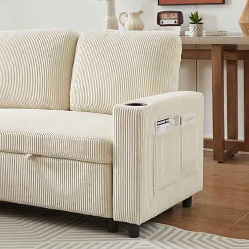 L-Shaped Pull Out Sleep Sofabed,Modern Reversible Sleeper Sectional Sofa Chenille Upholstered Button Tufted Decor with Storage Chaise