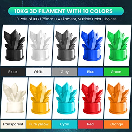 SUNLU 3D Printer Filament Bundle, PLA Plus Filament 10KG 1.75mm, Neatly Wound Filament for Most 3D Printer, 10 Colors, 1kg Spool