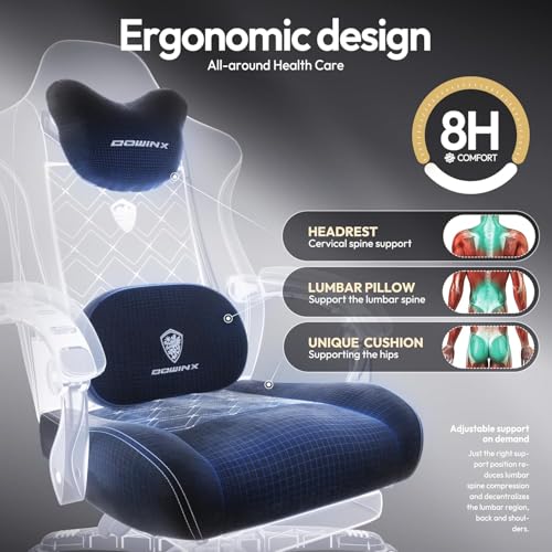 Dowinx Fabric Gaming Chair with Heated Massage Lumbar Support, Computer Game Chairs for Adults