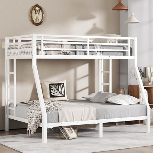 Heavy Duty Bunk Bed Frame with Ladder, Twin XL Over Twin XL Bunk Beds with Safety Guardrails, Adults Bunk Beds with Noise-Reducing Rubber Stoppers
