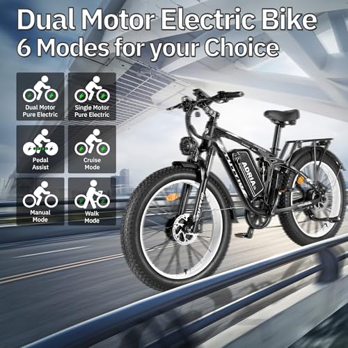 TUTTIO Electric-Bike for Adults-Men, Dual-Motor-Ebike 40-46MPH-Hunting-Ebike, 52V 30AH Long Range Dirtbike, 26" Fat-Tire-Electric-Bicycle