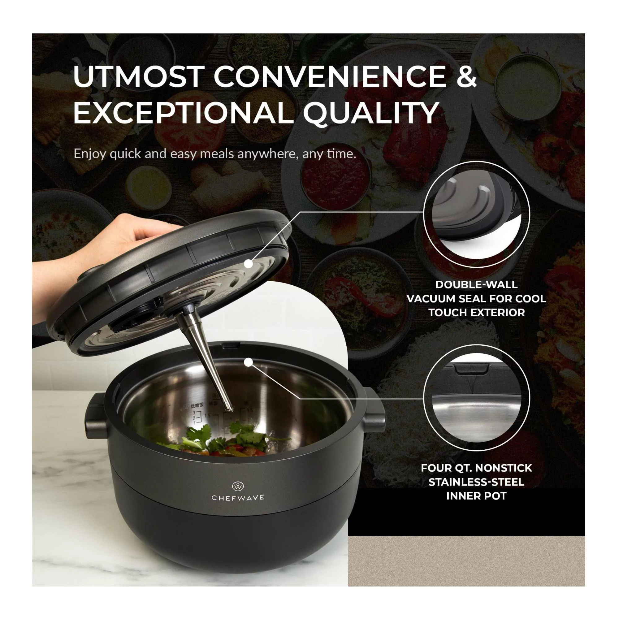 ChefWave 13-in-1 Programmable Multicooker, 4 Qt., Pressurized Steam Technology