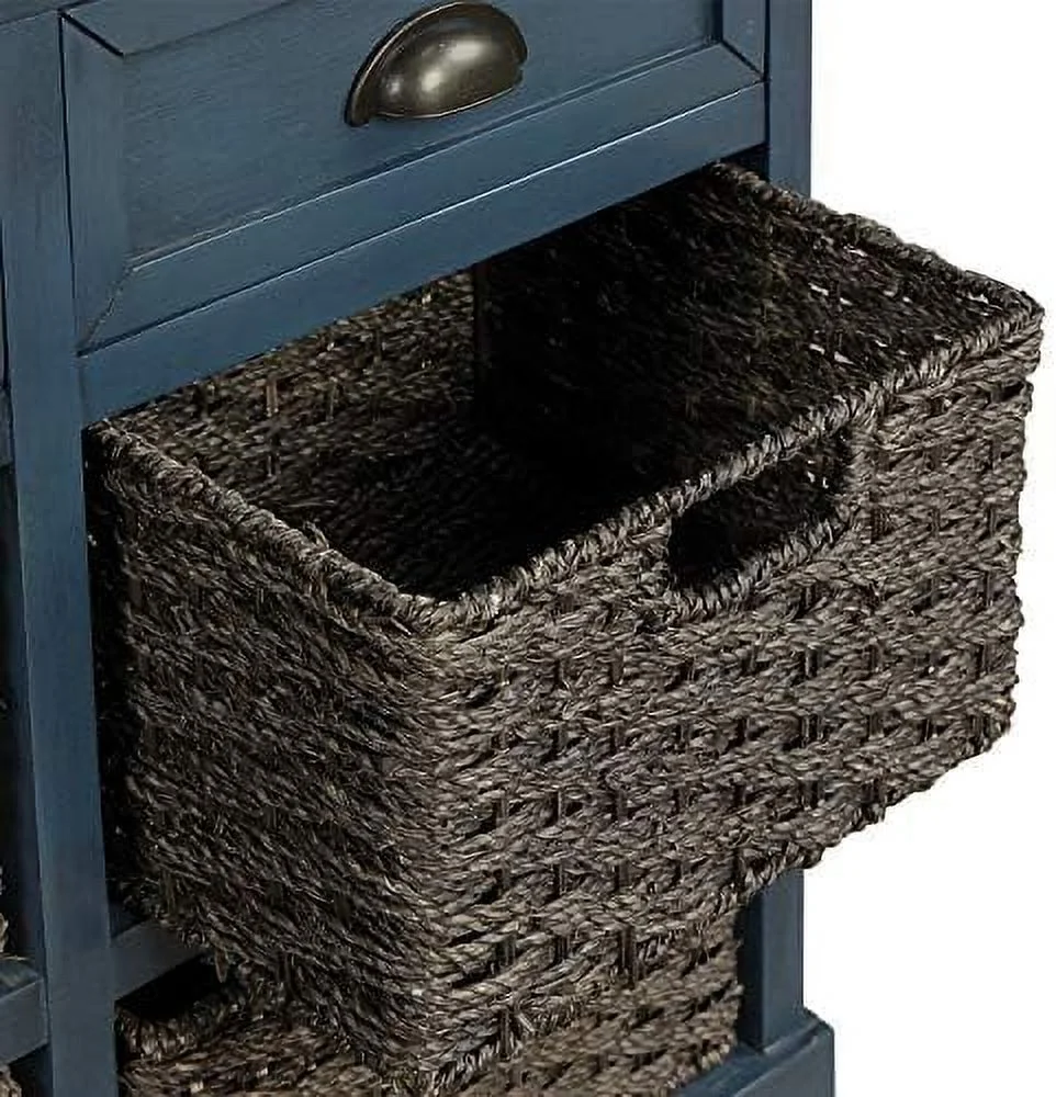 HOOMHIBIU Farmhouse Wicker  Cabinet with 2 Drawers and 4 Baskets  Living Room Bedroom Wooden Chest of Drawers  Fully Assembled  28" W x 11.8"
