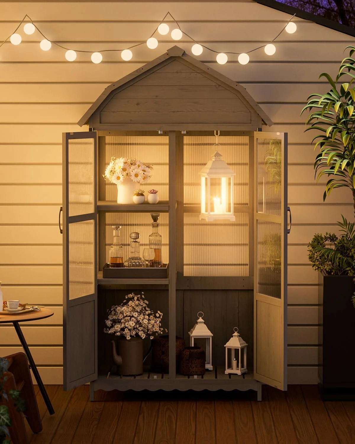 Oarlike Wooden Outdoor Storage Cabinet, 71" Weatherproof Garden Shed with Shelves, Waterproof Roof, Tool Storage for Patio/Backyard/Lawn/Pool