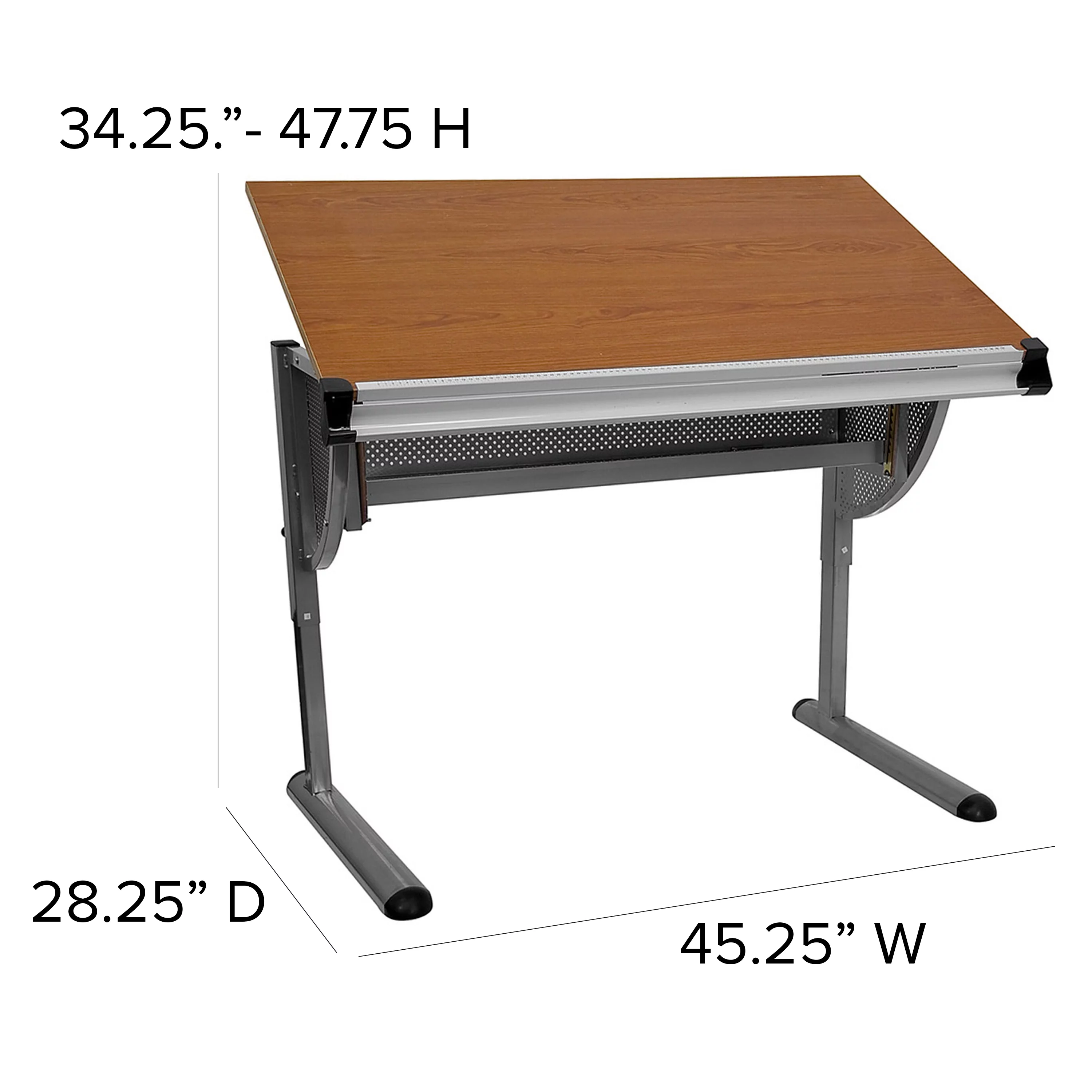 BizChair Adjustable Drawing and Drafting Table with Pewter Frame