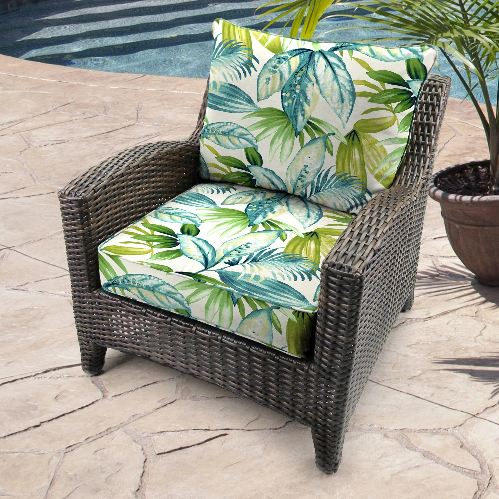 Jordan Manufacturing 24"&nbsp;x 47" Blue Leaves Outdoor Deep Seat Chair Cushion Set