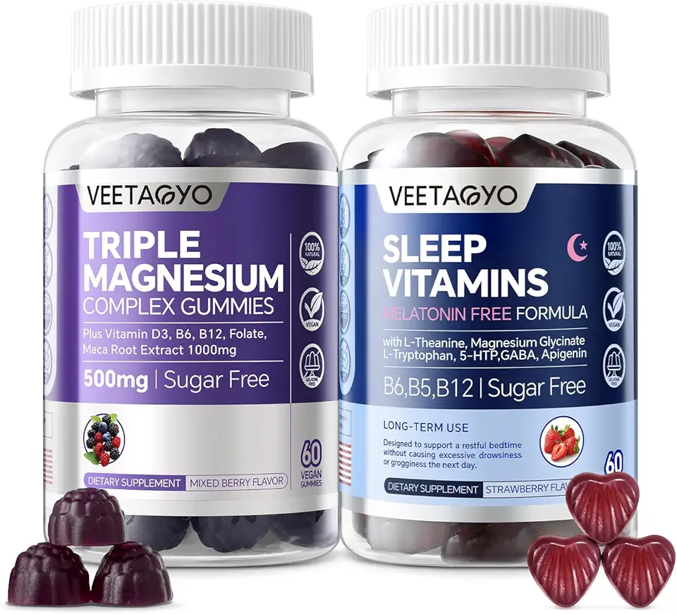 Magnesium Gummies 500mg 400mg + Melatonin Free Sleep Gummmies for Adults & Kids 12+ with L-Theanine,Magnesium Glycinate - Kansas Nuitrition - HNZSDS