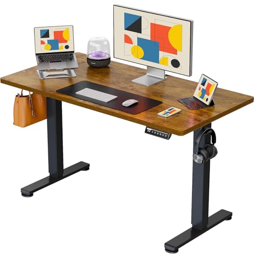 ErGear Height Adjustable Electric Standing Desk, 48 x 24 Inches Sit Stand up Desk, Memory Computer Home Office Desk with Two-Piece Desktop (Walnut)