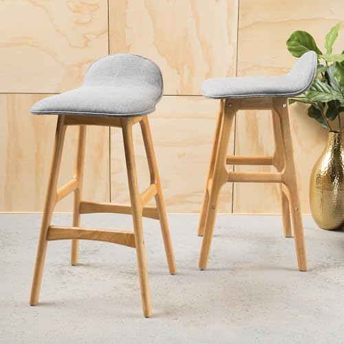 Mid-Century Modern Upholstered Bar Stool Set of 2 Wood Counter Height Chairs with Footrests for Bar Areas Dining Areas Lounges and Small Spaces