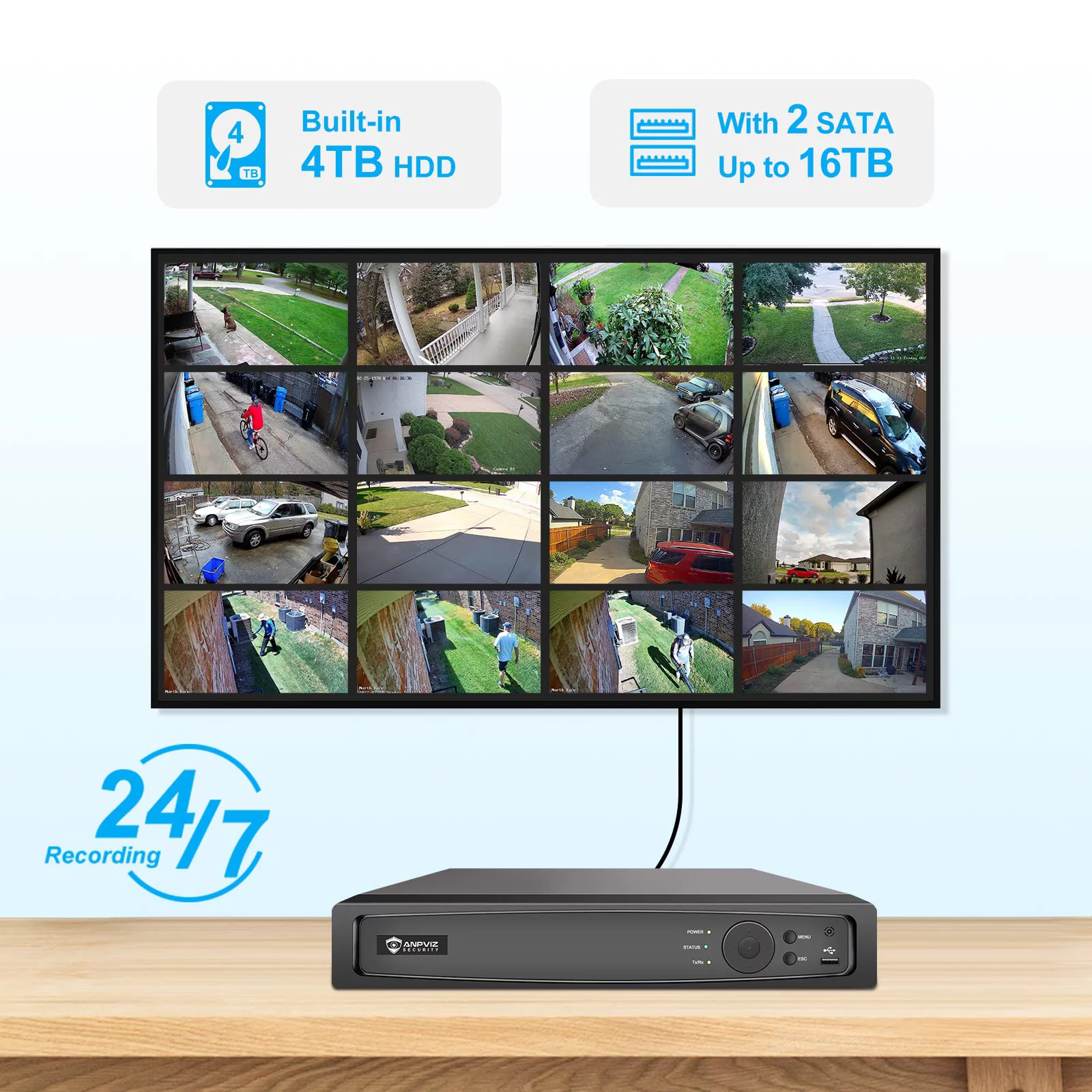 Anpviz 8CH 4K PoE Home Security Camera System, 8MP H.265+ NVR AI CCTV System and 4PCS 4K IP Bullet Camera With 2TB HDD, Human Vehicle Detection