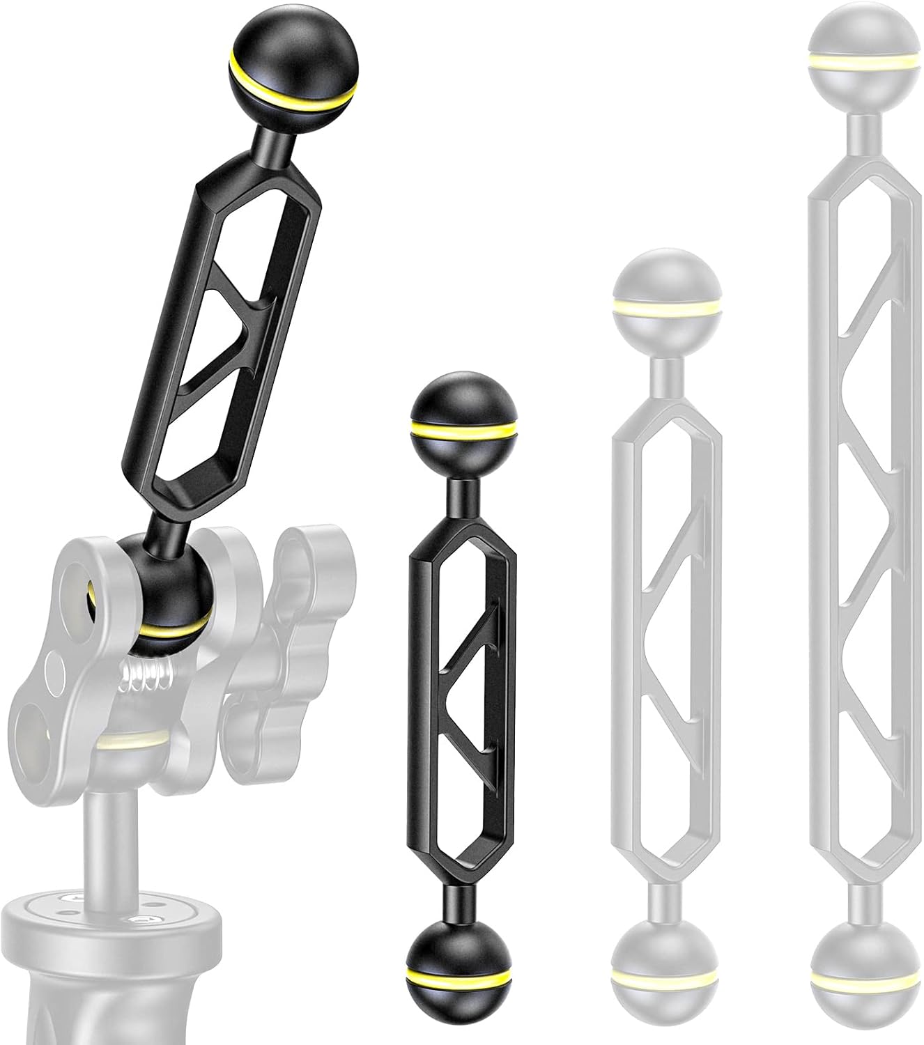Seafrogs 4&rdquo;Aluminum Alloy Underwater System, Connector Ball Head, Aluminum Alloy Dual Balls Arm for Strobe/Video Light/Diving Camera Tray