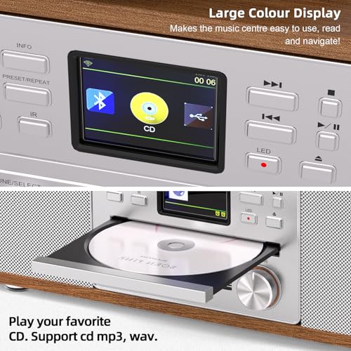 8-in-1 Retro Bluetooth Record Player with Built-in Stereo Speakers | Wireless 3-Speed Turntable for Vinyl, CD, MP3, USB/SD