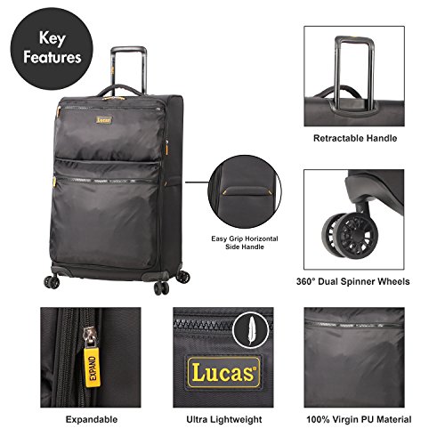 LUCAS Designer Luggage Collection - 3 Piece Softside Expandable Ultra Lightweight Spinner Suitcase Set - Travel Set includes 20 Inch Carry On