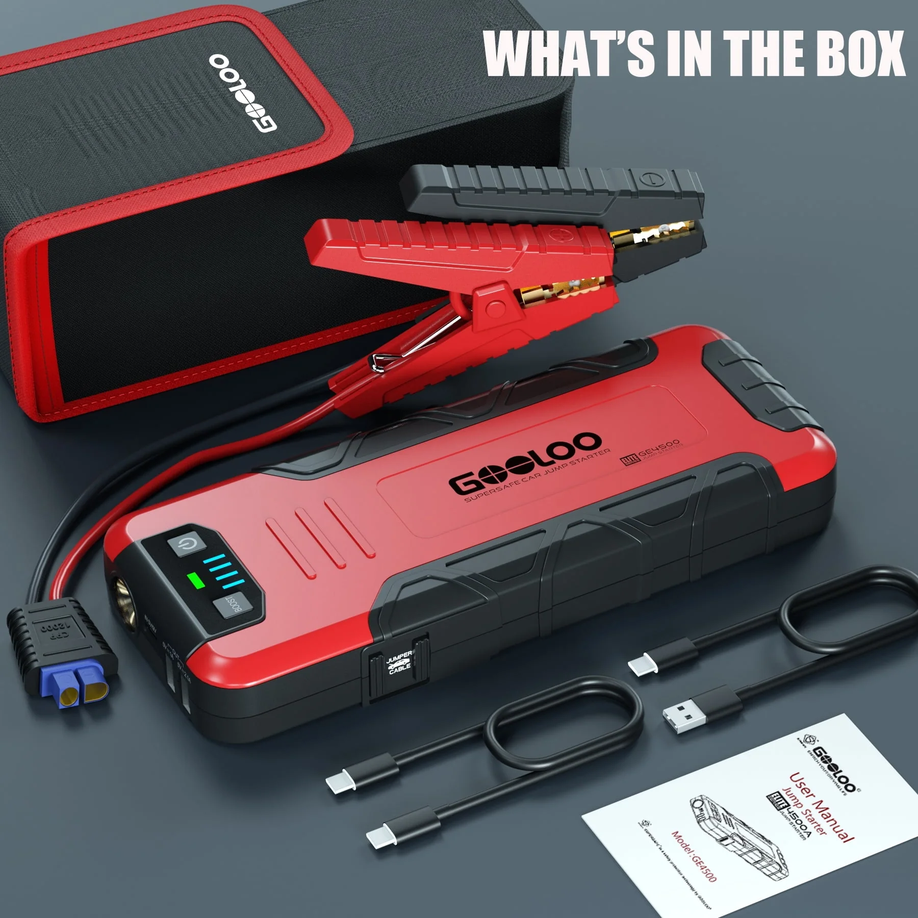 GOOLOO Car Battery Jump Starter,4500A Peak Jump Starter with USB Quick Charge (for 10L Gas or Up to 8L Diesel)