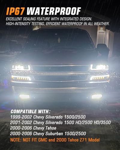 LED Headlights Assembly Headlamps Replacement for 1999-2002 Chevy Silverado 2000-2006 Suburban 00-06 Tahoe Sequential Turn Signal Hi/Low Beam DRL
