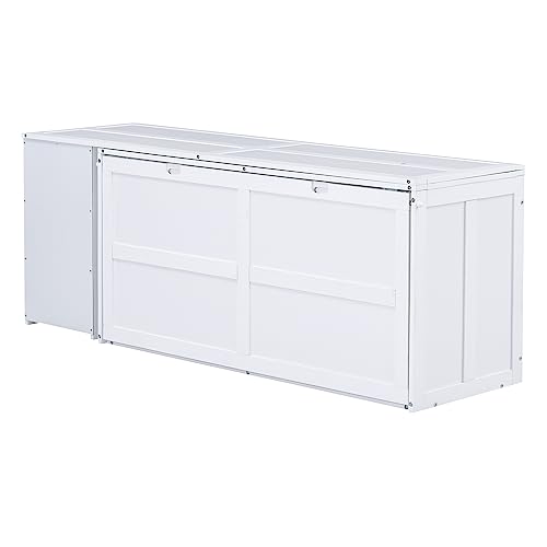 Ball & Cast Queen Size Murphy Bed,Murphy Bed Cabinet W/ 2 Five-Layer Cabinet,Hideaway Wall Bed W/LED Lights,Wood Hidden Bed Frame for Guest Room
