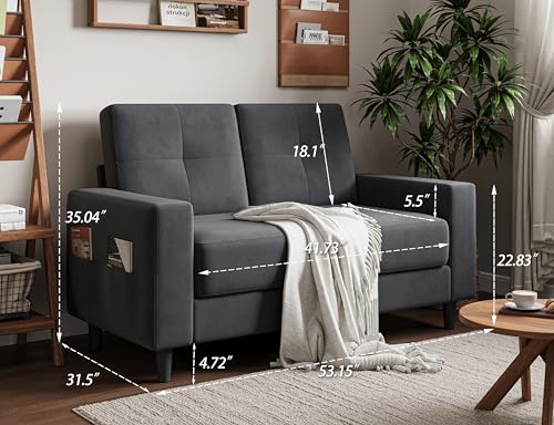 Txtin's Loveseat Sofa 53" Small Couches for Small Spaces 2 Seater Mini Couch for Bedroom Comfy Modern Love Seat for Apartment Office Living Room Brown