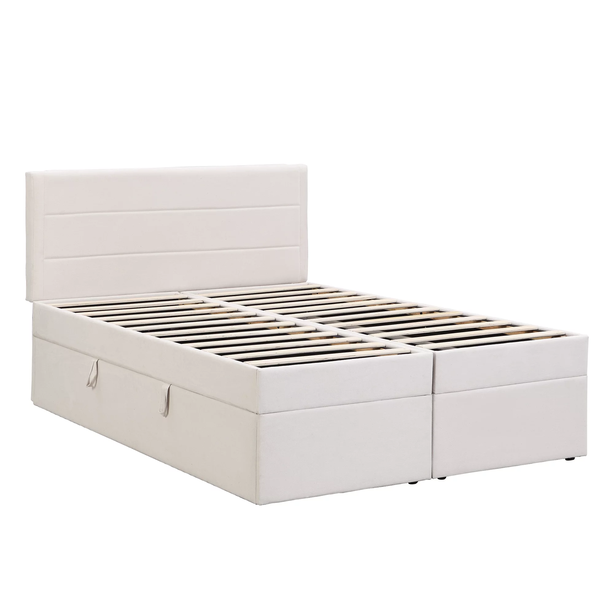 Euroco Full Size Lift-up Upholstery Platform Bed with Storage Underneath for Kids Teens Adults, Easy Open and Close for Storage, Beige