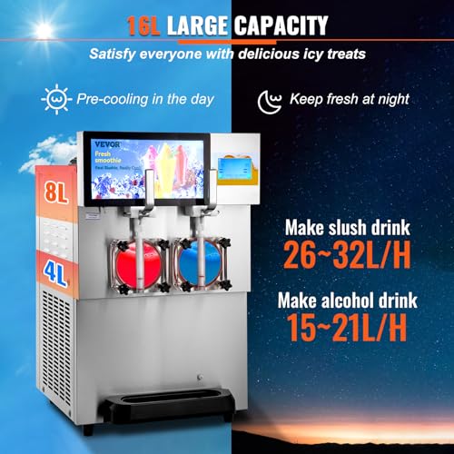 VEVOR Stainless Steel Margarita Smoothie Frozen Drink Maker, Cool or Freeze Modes, Slushie Machines for Party Cafes Restaurants Bars Home Use