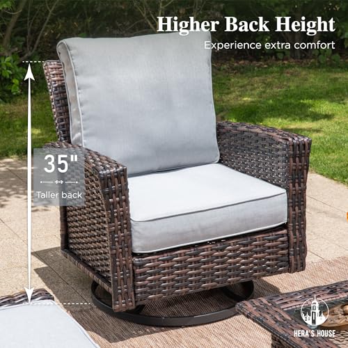 HERA'S HOUSE High Back Patio Furniture Set with Swivel Chairs, Outdoor Wicker Conversation Sets with 5.5" Comfy Cushions, 4 Piece Outside Sofa Sets
