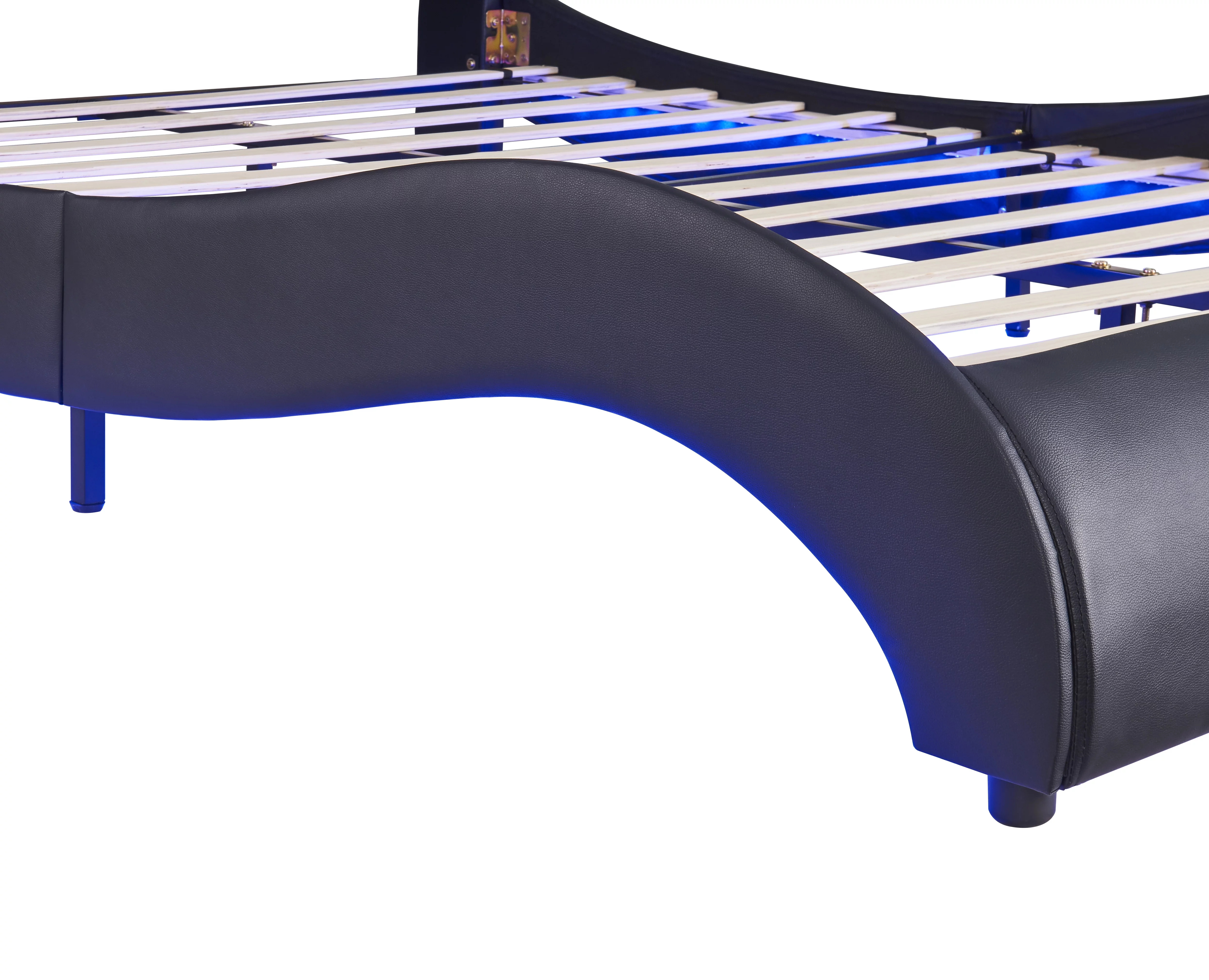 Bellemave Full Size Upholstered Platform Bed with LED Lights Underneath,Faux Leather Platform Bed Frame with Headboard and Slatted for Bedroom(Full