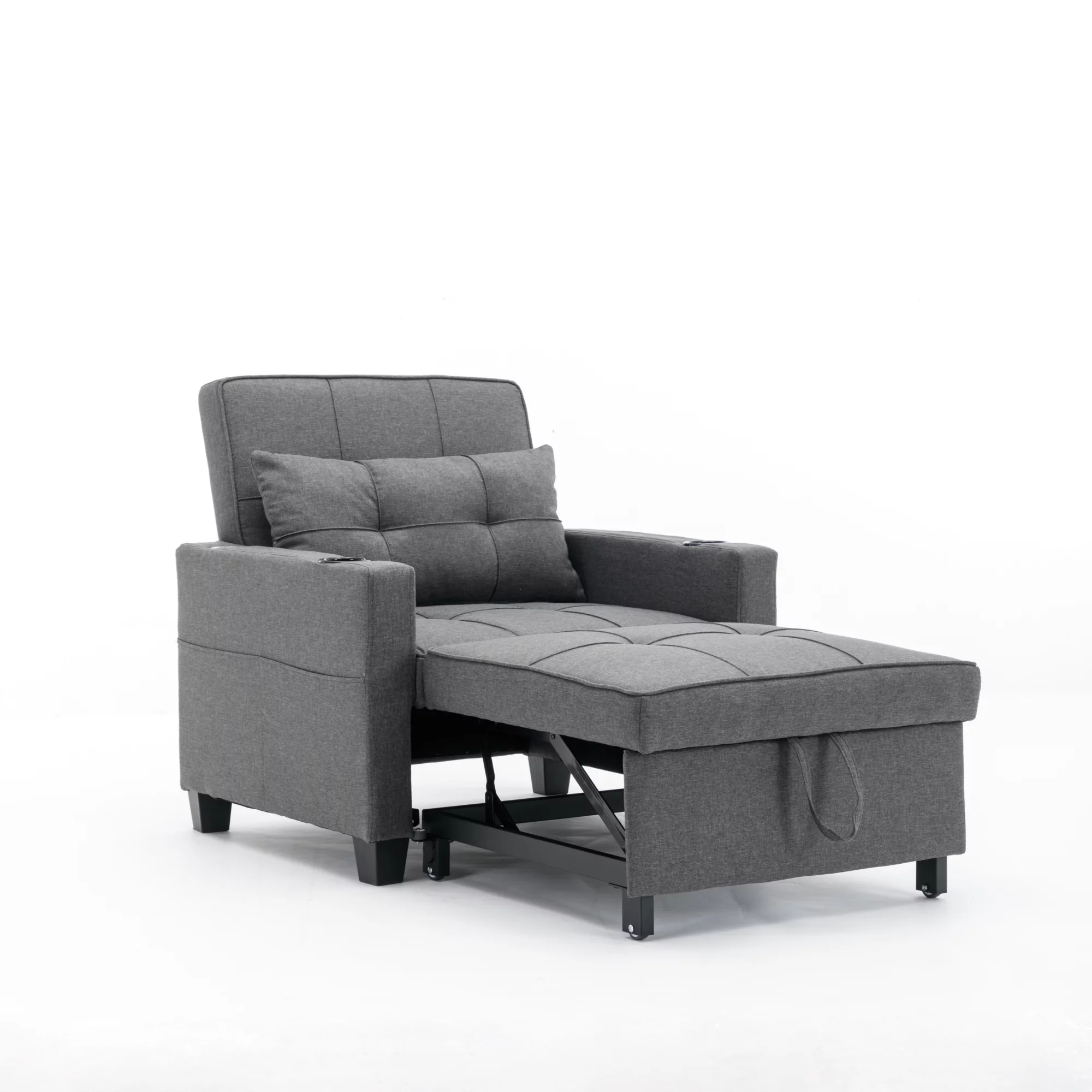 Futon Chair Bed Convertible Chair 3-in-1 Pull Out Sleeper Chair Beds with USB Ports, Armchair Bed Sleeper for Living Room (Dark Grey Linen)