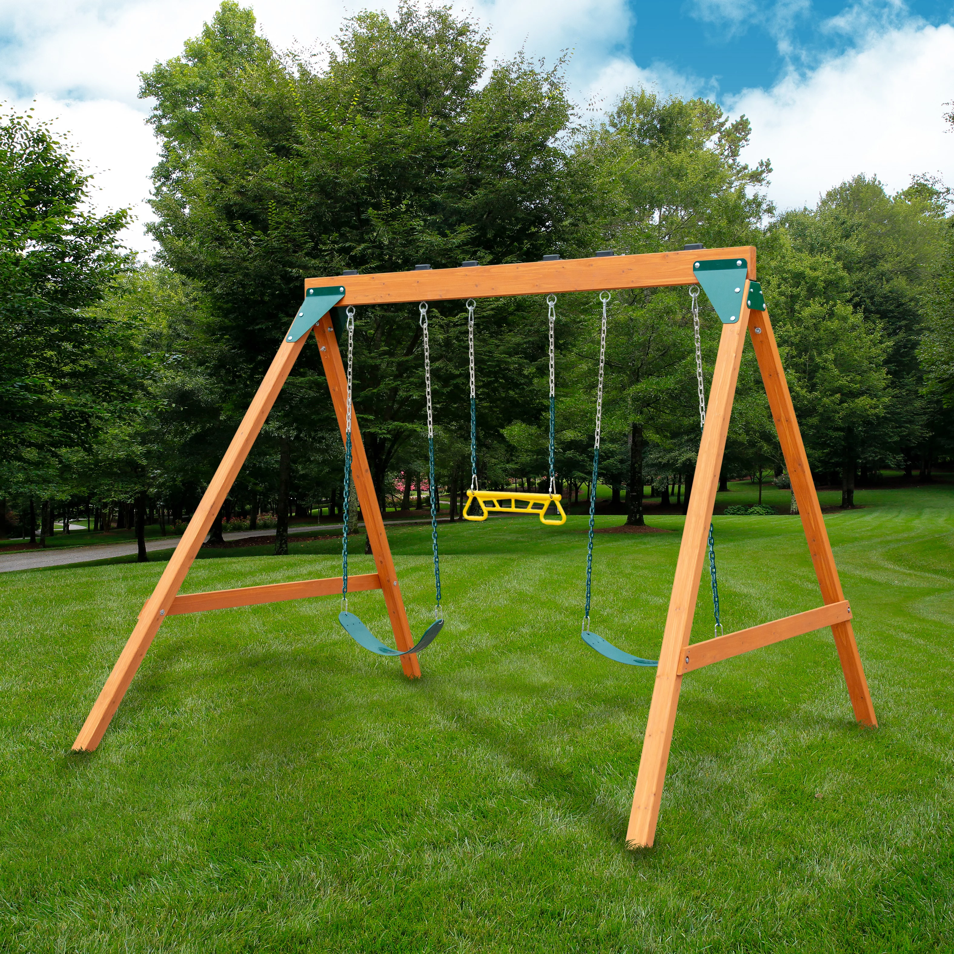 Gorilla Playsets 01-1104 Basic Wooden Swing Set with Two Swings and a Trapeze, Wood
