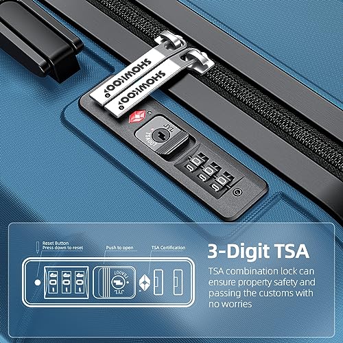 SHOWKOO Luggage Sets Expandable PC+ABS Durable Suitcase Double Wheels TSA Lock Black