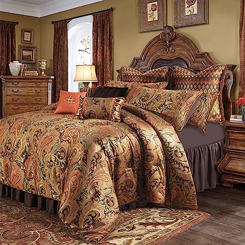 Loom and Mill 9-Piece Jacquard Comforter Sets King, Classic Paisley Design Bed in a Bag, Luxury Vintage Damask Bedding Set with Euro Shams, Bedskirt