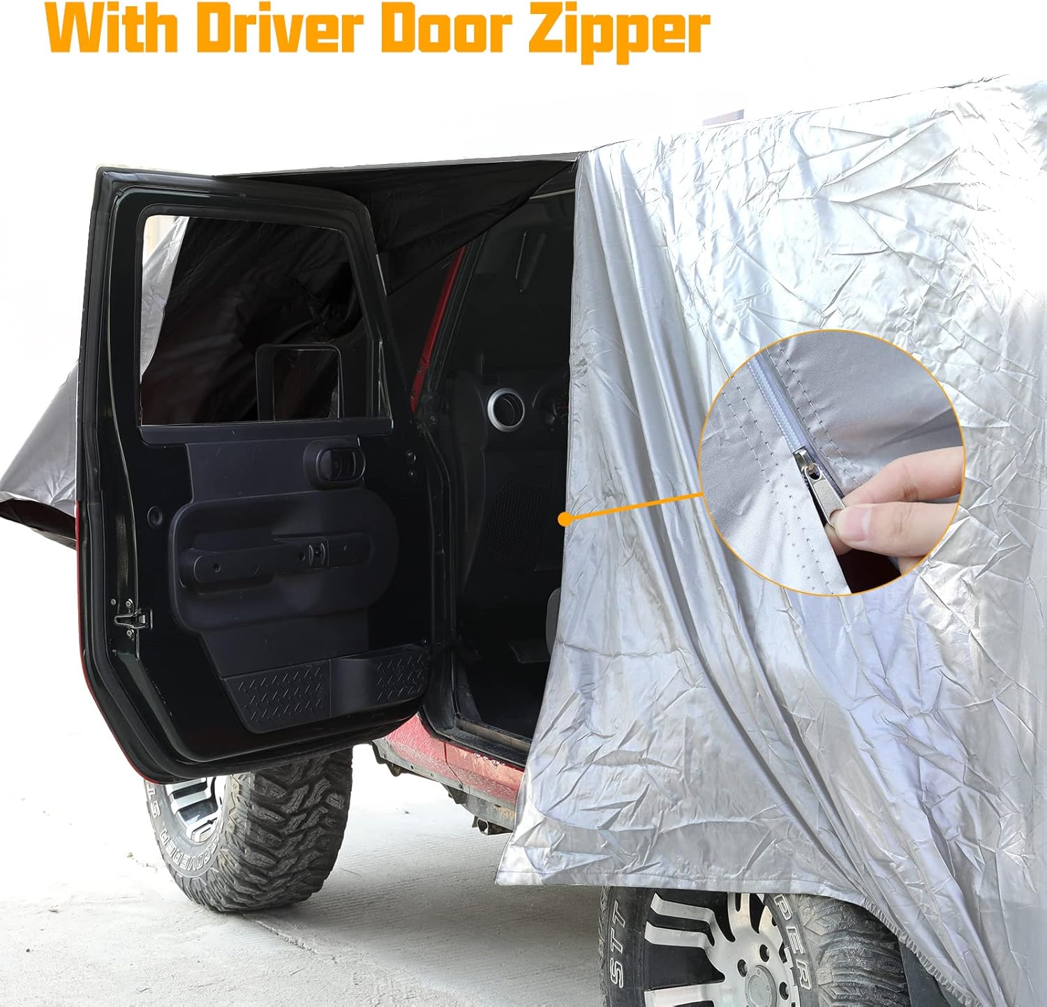 Silver 2-Door Full Car Cover Compatible with Jeep Wrangler CJ YJ TJ JK & JL 2 Door 1965-2021 All Weather Protection Snow Rain Waterproof Sun Shade