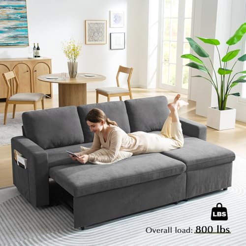 55" 3-in-1 Convertible Sleeper Sofa Bed with Adjustable Backrest - Soft Chenille Futon Couch for Living Room, Office & Apartment, Beige