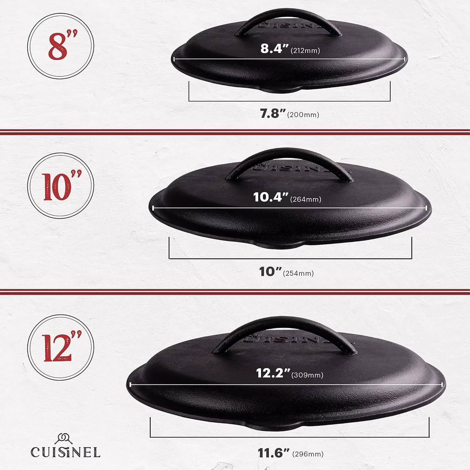 Cast Iron Skillet Set with Lids - 8"+10"+12"-inch Pre-Seasoned Covered Frying Pan Set + Silicone Handle and Lid Holders + Scraper/Cleaner